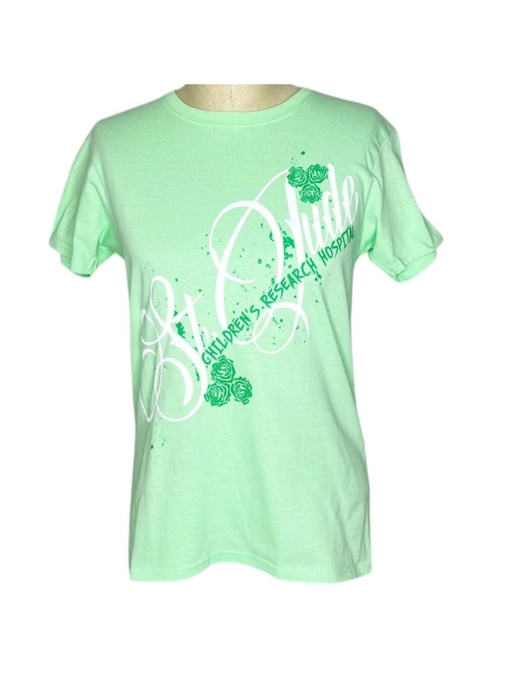 St Jude T-Shirt NWT Womens Size S Green Mint Splatter Short Sleeve Gildan
